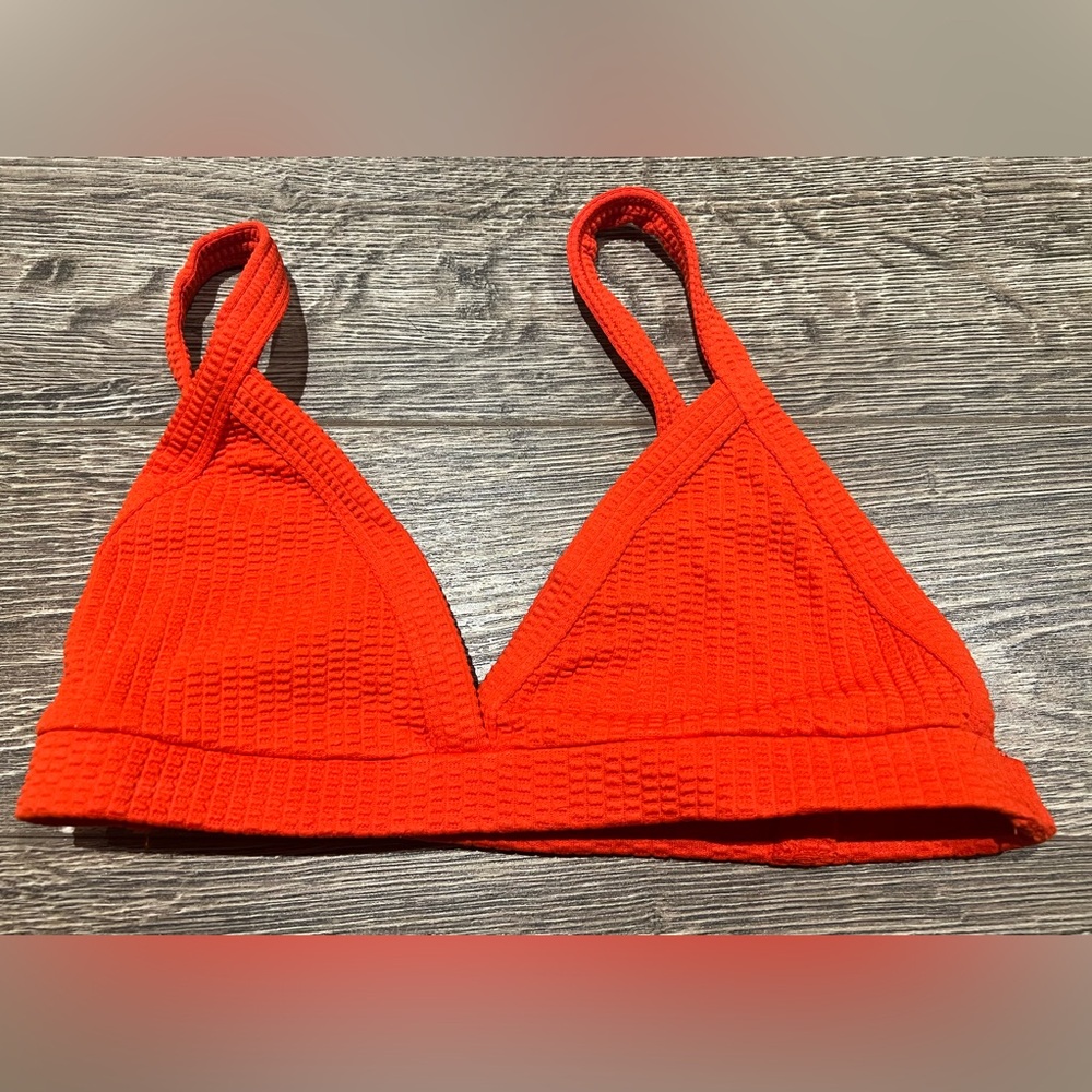 Zara Bright Orange/red Textured Triangle Bikini Top